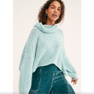 Free People BFF Cowl Neck Sweater Blue Small S women’s knit top turtleneck